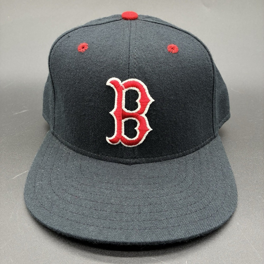Vintage MLB Boston Red Sox New Era Black Wool Fitted Hat USA Made Size 7
